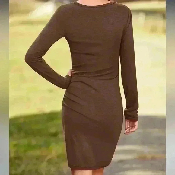 Ruched Elegant Bodycon Long Sleeve Wrap Front Solid Color Casual Basic Fitted - Picture 7 of 9